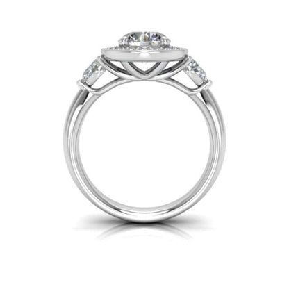 2.10CTW Real Diamond & Moissanite Halo Bezel 18K Gold White Engagement Ring