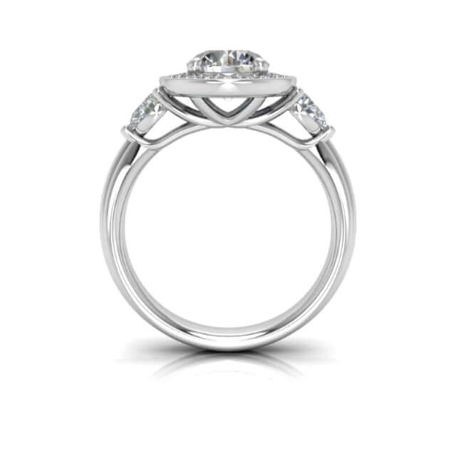 2.10CTW Natural Diamond & Moissanite Halo Bezel 18K Gold White Engagement Ring