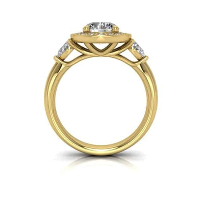 2.10CTW Real Diamond & Moissanite Halo Bezel 18K Gold White Engagement Ring