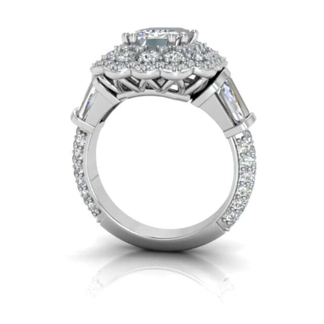 3.80CTW Natural Diamond Baguette Emerald Moissanite Cocktail 18K Gold Ring