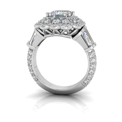 3.80CTW Real Diamond Baguette Emerald Moissanite Cocktail 18K Real Gold Ring