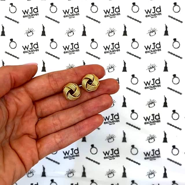 14K Yellow Rose Gold Twisted Love Knot Stud Earrings 14.5mm