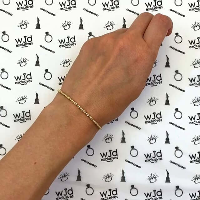 10K Gold 2mm Moon-Cut Ball Beaded Bracelet (Solid Links) 7.5"