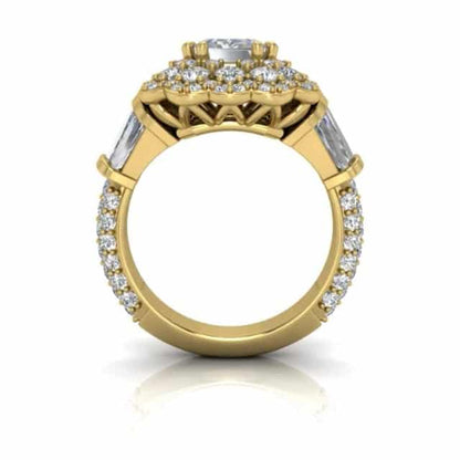 3.80CTW Real Diamond Emerald Moissanite Halo Side Cocktail 18K Real Gold Ring