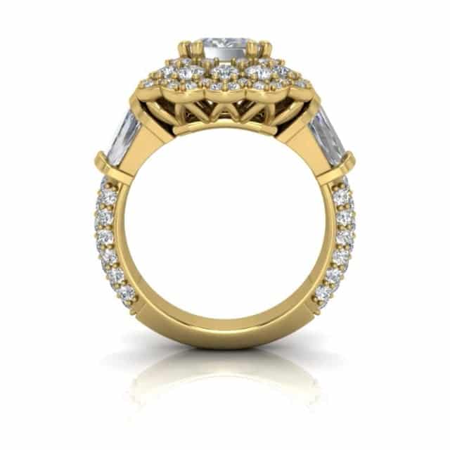 3.80CTW Natural Diamond Emerald Moissanite Halo Side Cocktail 18K Gold Ring