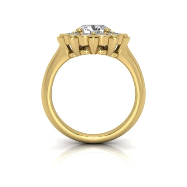 2.15CTW Real Diamond & Moissanite Floral Halo 18K Gold Engagement Ring