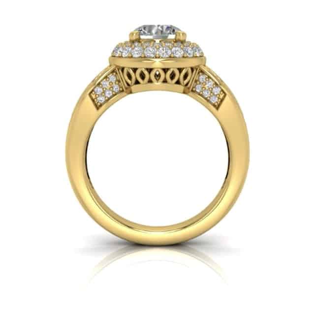 2.3CTW Real Diamond Moissanite Halo Split Shank 18K Gold Engagement Ring