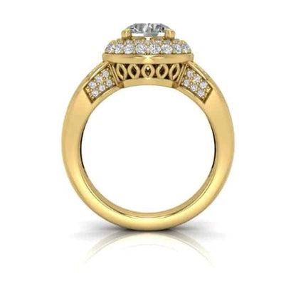 2.3CTW Real Diamond Moissanite Halo Split Shank 18K Gold Engagement Ring
