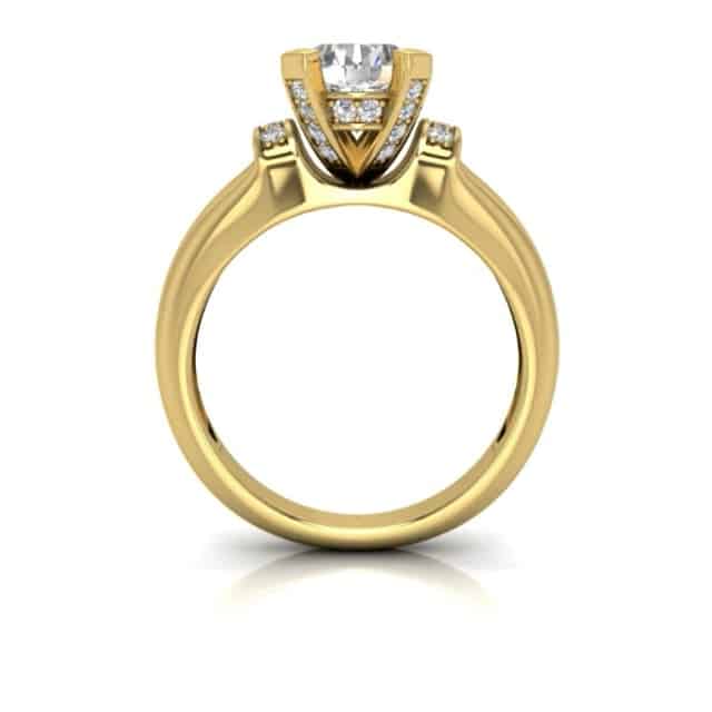 1CTW Natural Diamond & Moissanite In 18K Gold Yellow Engagement Ring