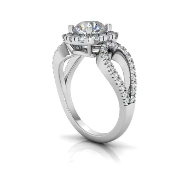 2.25CTW Real Diamond Round Moissanite Halo 18K Gold White Engagement Ring