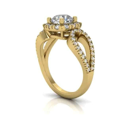2.25CTW Real Diamond Round Moissanite Halo 18K Gold Engagement Ring