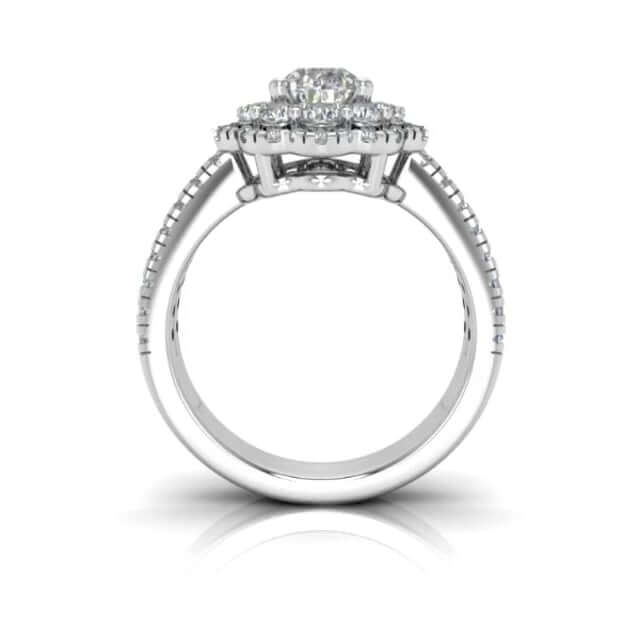 3.25CT Real Diamond Pear Moissanite Halo Split 18K Gold White Engagement Ring