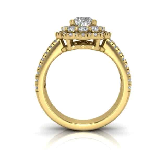 3.25CT Real Diamond Pear Moissanite Pear Halo Split 18K Gold Engagement Ring