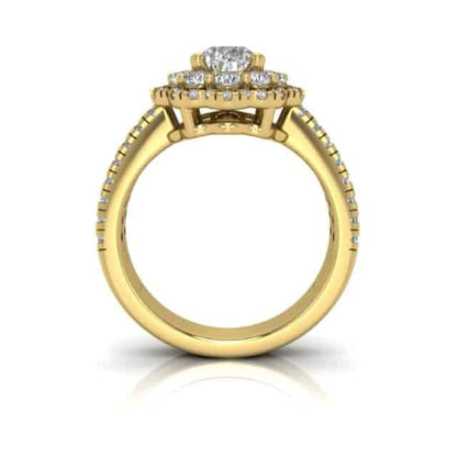 3.25CT Real Diamond Pear Moissanite Pear Halo Split 18K Gold Engagement Ring