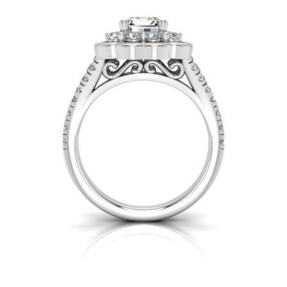 1.65CTW Real Diamond Emerald Moissanite Split 18K Gold White Engagement Ring