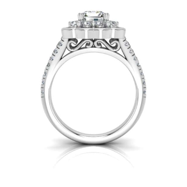 1.65CTW Natural Diamond Emerald Moissanite Split 18K Gold White Engagement Ring