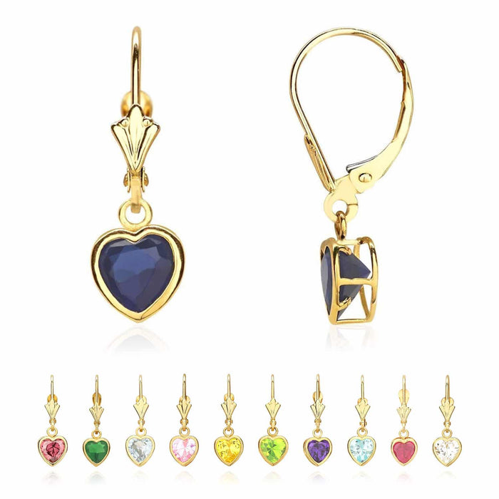 14K Yellow Gold Bezel Set Shaped Birthstone Dangle Leverback Earrings