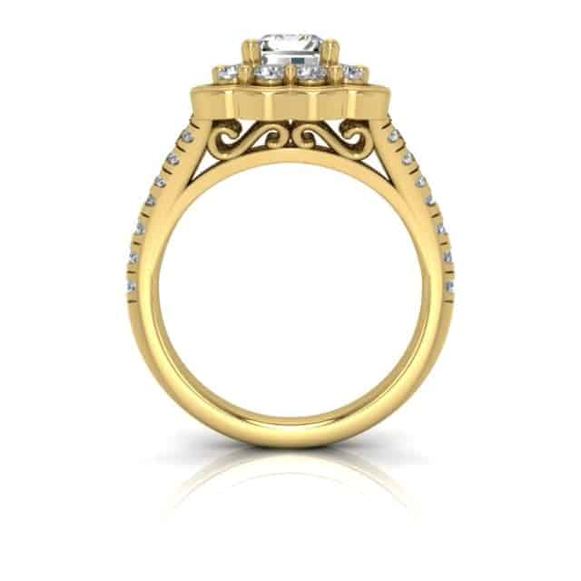 1.65CTW Natural Diamond Emerald Moissanite Split Shank 18K Gold Engagement Ring