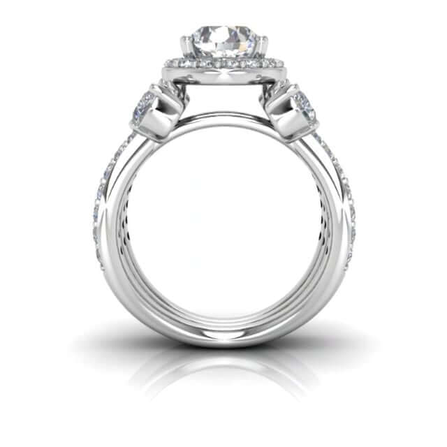 2.50CTW Real Diamond Moissanite Halo Tri-Shank 18K Gold White Engagement Ring