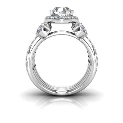2.50CTW Real Diamond Moissanite Halo Tri-Shank 18K Gold White Engagement Ring