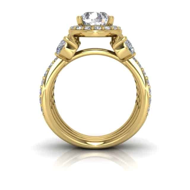 2.50CTW Real Diamond Moissanite Halo Triple Shank 18K Gold Engagement Ring