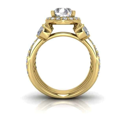 2.50CTW Real Diamond Moissanite Halo Triple Shank 18K Gold Engagement Ring