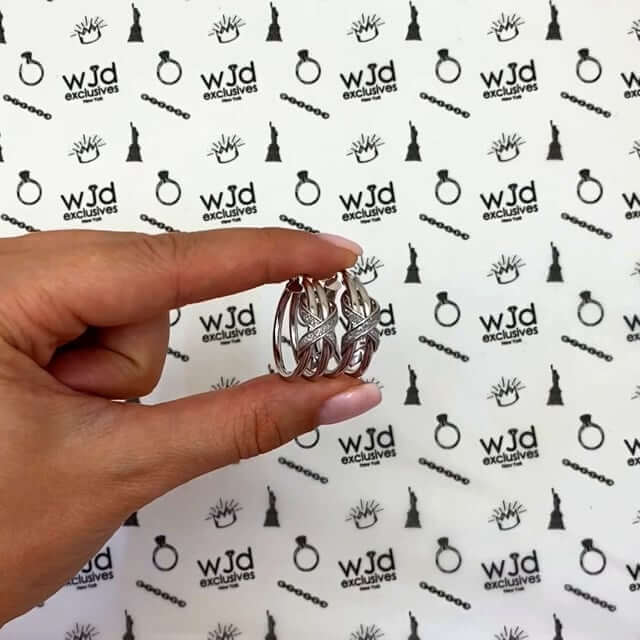 14K White Gold Double Tube Diamond-Cut Ribbon Hoop Earrings 26mm