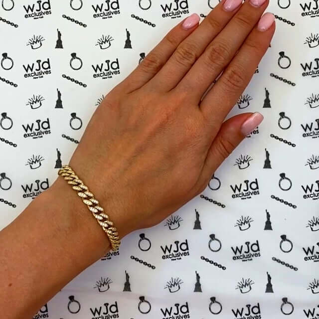 14K Gold CZ Pave 7mm Miami Cuban Bracelet (Hollow) 7", 8"