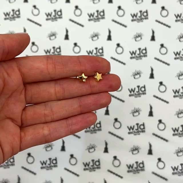 14K Yellow Gold 0.01Ct Natural Diamond 6.5mm Star Push Back Stud Earrings