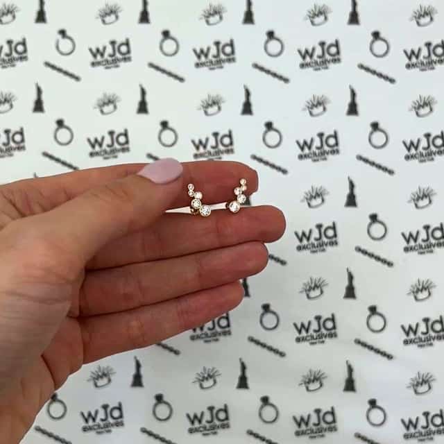 14K Yellow Gold Bezel CZ 12mm Climber ZigZag Bubble Stud Earrings