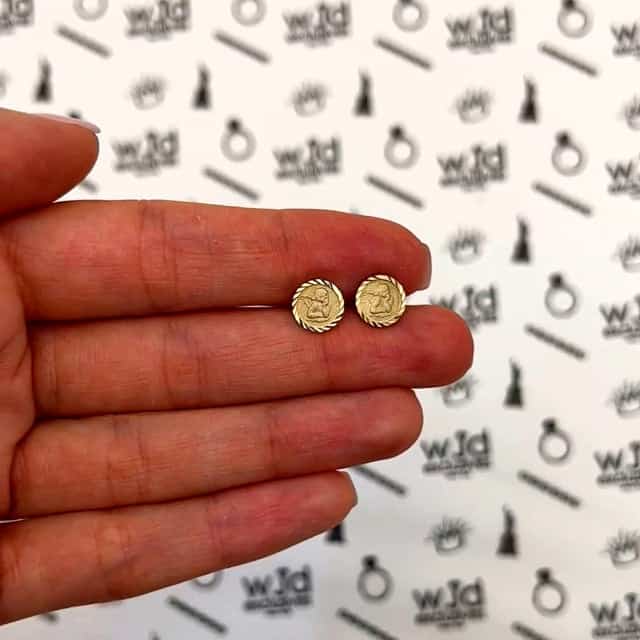 14K Yellow Gold 8mm Diamond-Cut Round Angel Push Back Stud Earrings