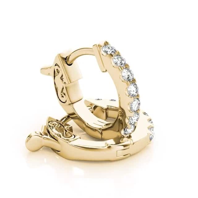 0.15CTW Real Diamond 14K Real Gold Huggie Hoop Single Earring 14mm (Half a Pair)