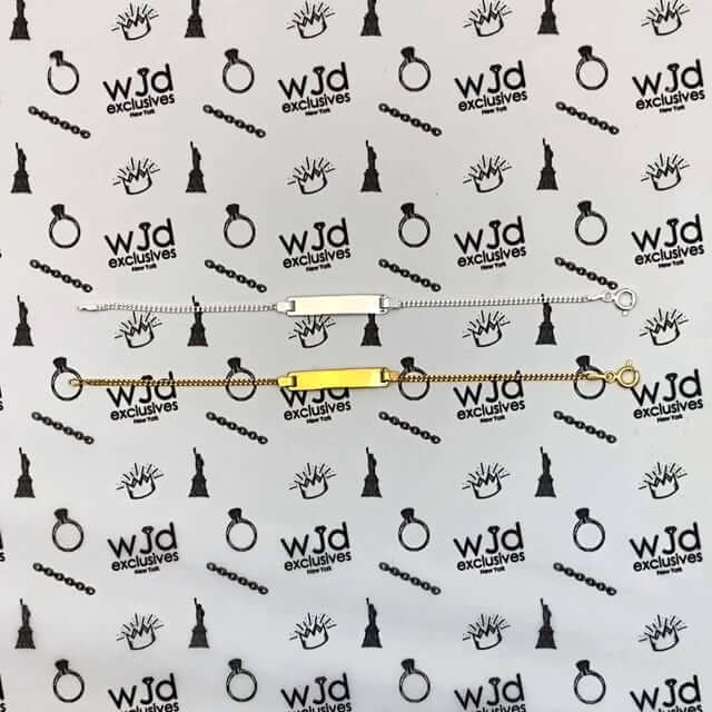 Kids 14K Yellow/White Gold Over Silver 1.7mm Miami ID Bar Bracelet (Solid Links) 6"