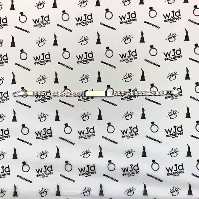 Sterling Silver 5.5mm Figaro ID Bar Bracelet (Solid Links) 7"-8"