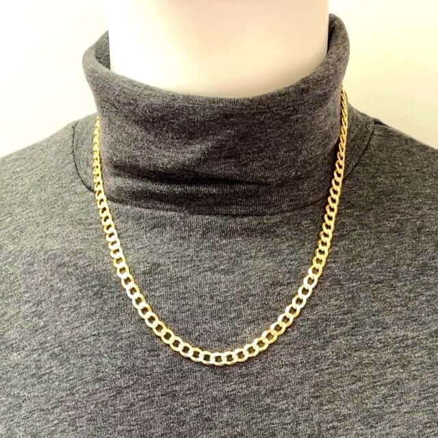 Solid 18k Gold Over Silver 6.5mm Diamond-Cut Pave Cuban Chain Necklace 20"-26"