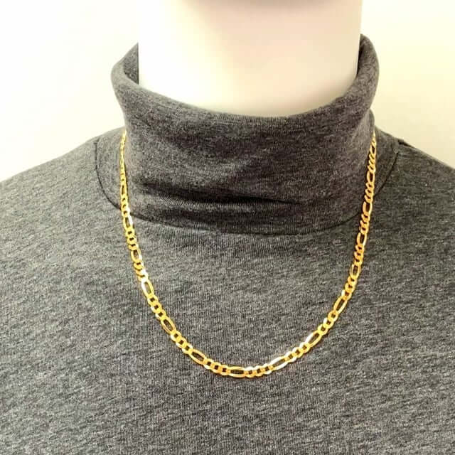 18K Gold Over Silver 5mm Figaro Chain (Solid Links) 18"-24"