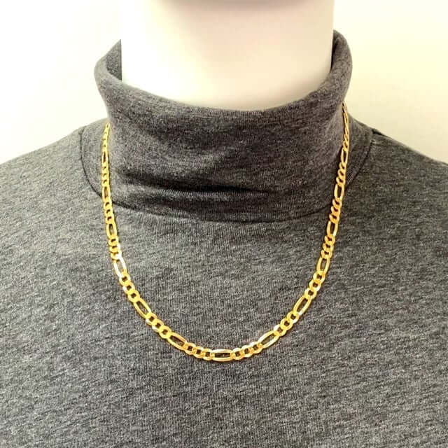 18K Gold Over Sterling Silver 6mm Figaro Chain (Solid Links) 18"-24"