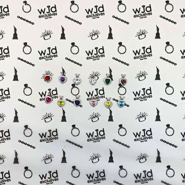 14K White Gold Birthstone and CZ Heart Shape Pendant 0.5"