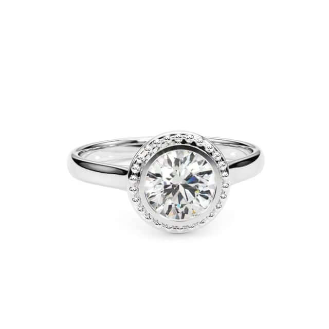 1CT Moissanite Charles & Colvard 18K Gold White Bezel Solitaire Engagement Ring