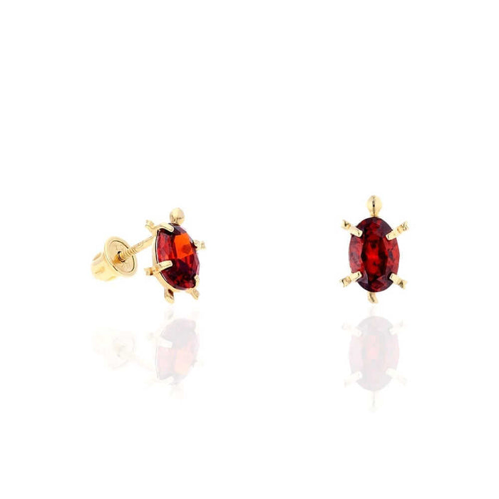 Kids 14K Yellow Gold Oval Birthstone Turtle Screw Back Stud Earrings