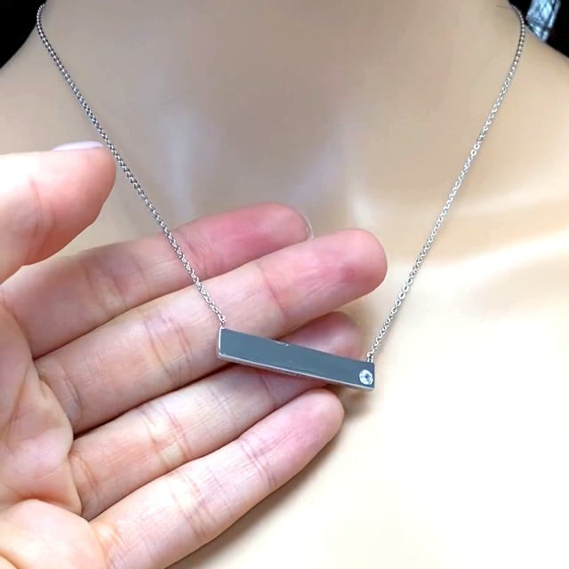 Engravable ID Bar Name Plate Necklace 925 Sterling Silver Adjustable 16"-18"