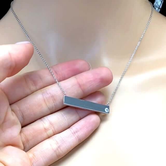 Engravable ID Bar Name Plate Sterling Silver Necklace (Solid Links) 16"-18" Adjustable