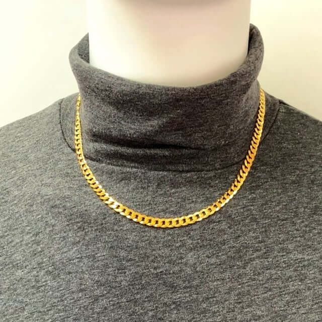 18K Gold Over Sterling Silver 6.5mm Cuban Curb Chain (Solid Links) 18"-24"