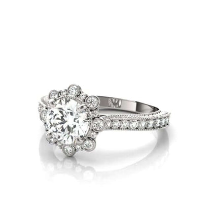 1.45CTW Lab Grown Diamond 18K Gold White Starburst Floral Halo Engagement Ring
