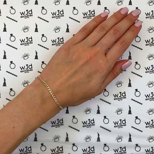 18K Gold Over Silver 2.7mm Diamond-Cut Pave Cuban Bracelet (Solid Links) 7"-9"