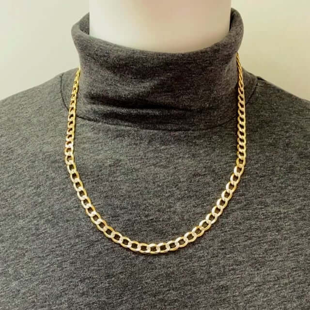 18K Gold Over Silver 8mm Diamond-Cut Pave Cuban Chain (Solid Links) 20"-26"