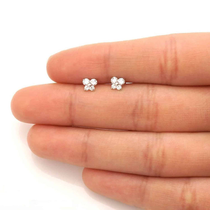 14K Yellow White Gold CZ Butterfly Baby Screw Back Stud Earrings