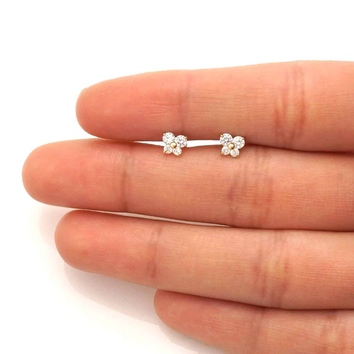 14K Yellow White Gold CZ Butterfly Baby Screw Back Stud Earrings