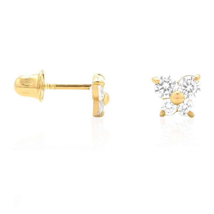 14K Yellow White Gold CZ Butterfly Baby Screw Back Stud Earrings