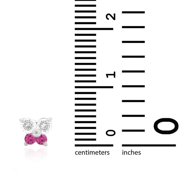 Kids 14K Yellow White Gold CZ Ruby Butterfly Stud Earrings